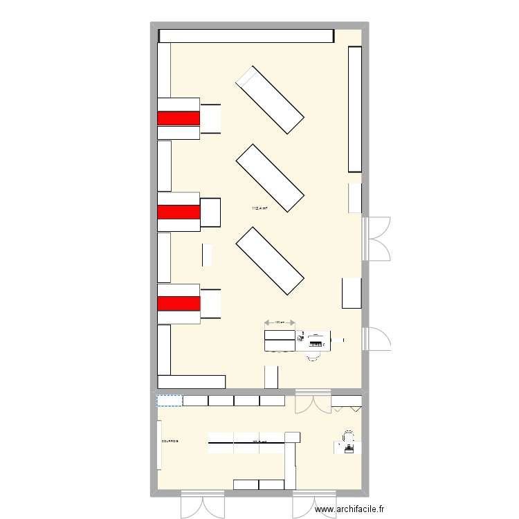 MAGASIN . Plan de 2 pièces et 142 m2