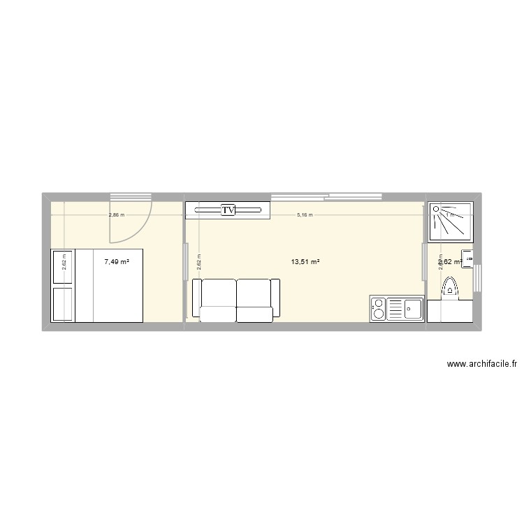 natibox. Plan de 3 pièces et 24 m2