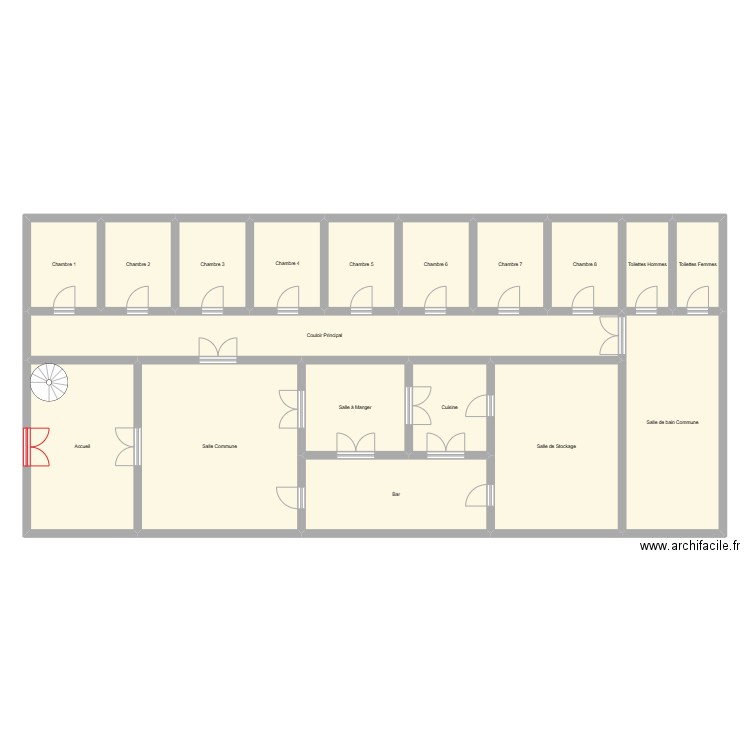 RDC - Hôtel RP Danganronpa. Plan de 18 pièces et 265 m2