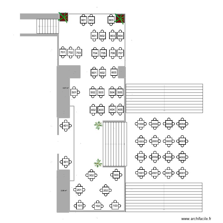 Terrasse. Plan de 3 pièces et 8 m2