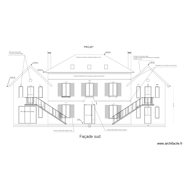 Façade sud projet. Plan de Façade sud projet. Plan de