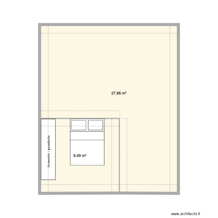 Piso. Plan de 2 pièces et 37 m2