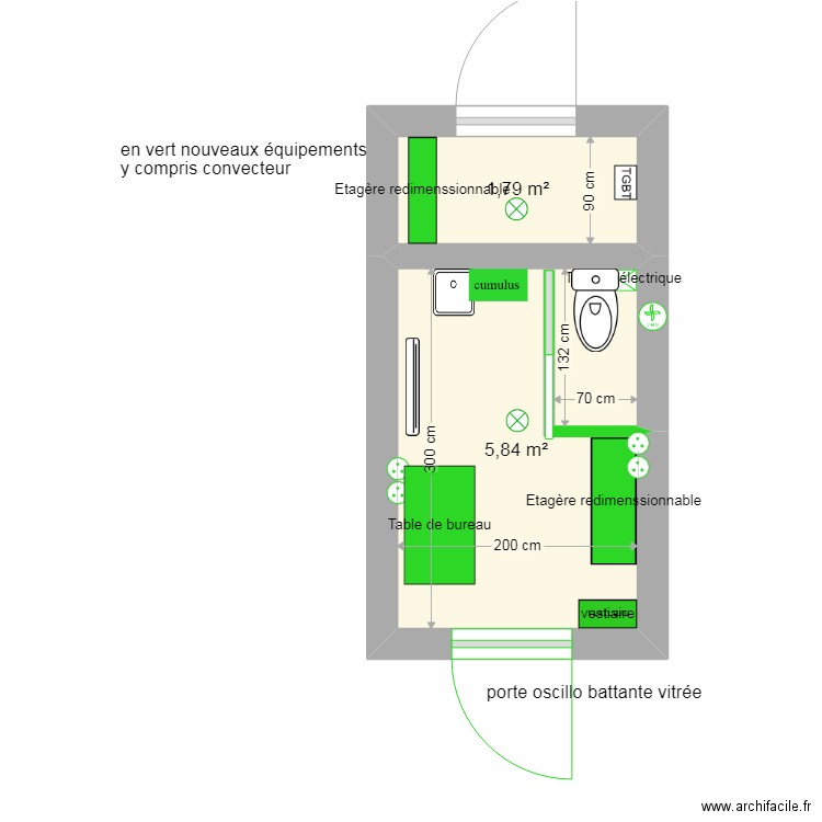 projet local la pinede. Plan de 2 pièces et 8 m2