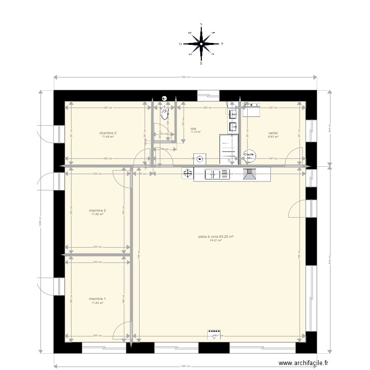 MIGONNERIE avec cotations facade sud. Plan de 0 pièce et 0 m2