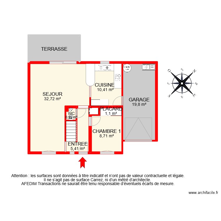 BI 8707 RDC. Plan de 10 pièces et 90 m2