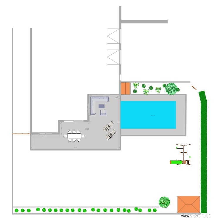 Terrasse. Plan de 2 pièces et 147 m2
