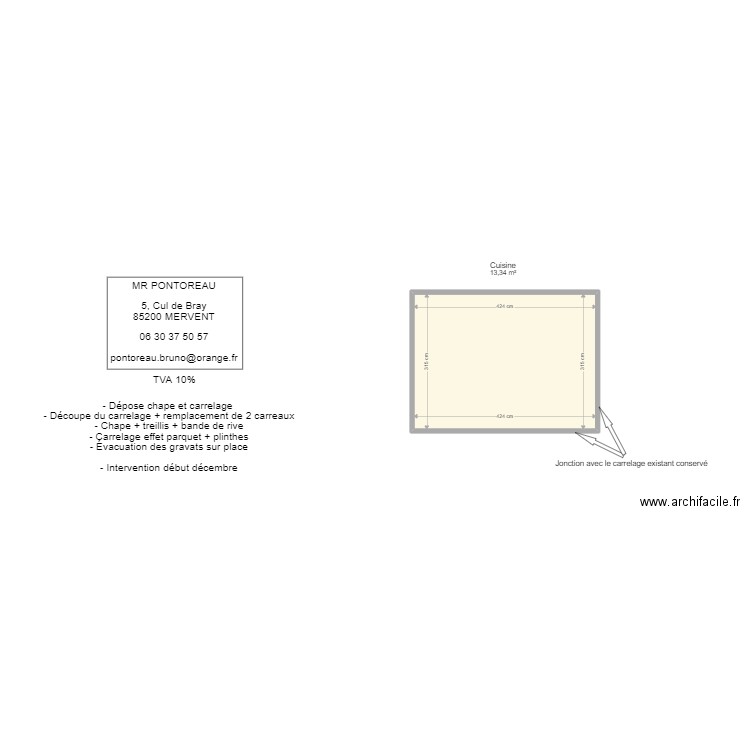 PONTOREAU. Plan de 1 pièce et 13 m2