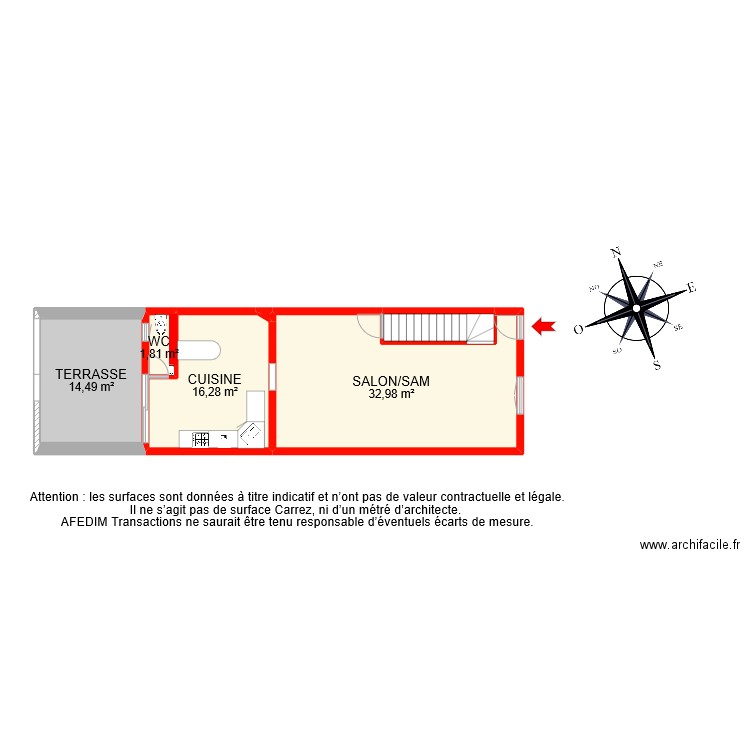 BI 8945 RDC. Plan de 6 pièces et 69 m2