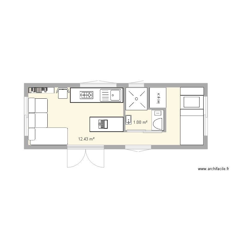 Plan 3 tiny house plain pied 7 mètres. Plan de 0 pièce et 0 m2