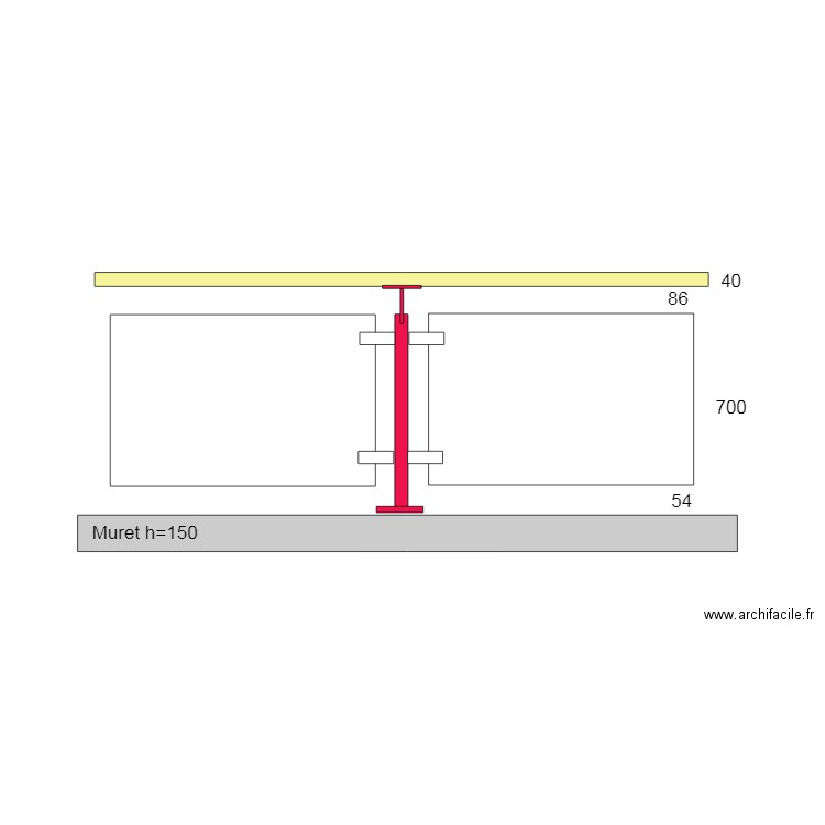 poteaux-main courante-verre. Plan de 0 pièce et 0 m2