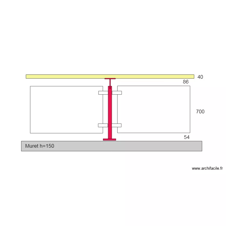 poteaux-main courante-verre. Plan de 