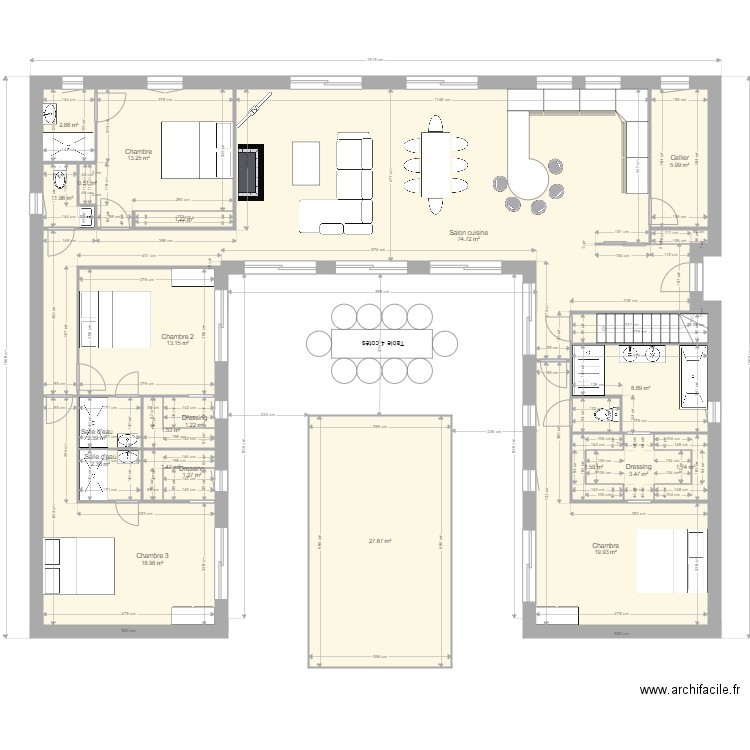 CARLIER PP. Plan de 21 pièces et 206 m2