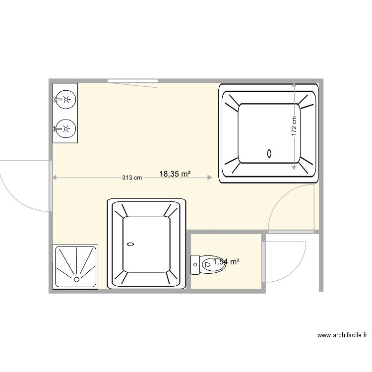 wellness Mortagne3. Plan de 2 pièces et 20 m2