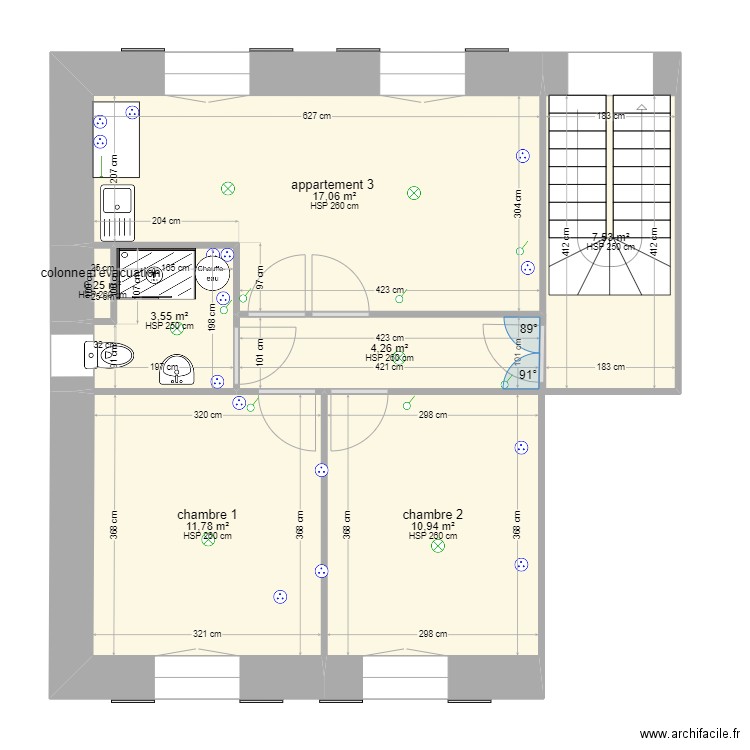 appartement nro 3. Plan de 7 pièces et 55 m2