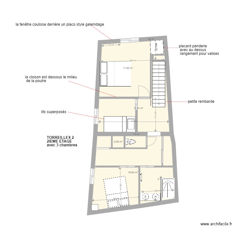 torreilles 2 2ième étage 2 chambres V3. Plan de 0 pièce et 0 m2