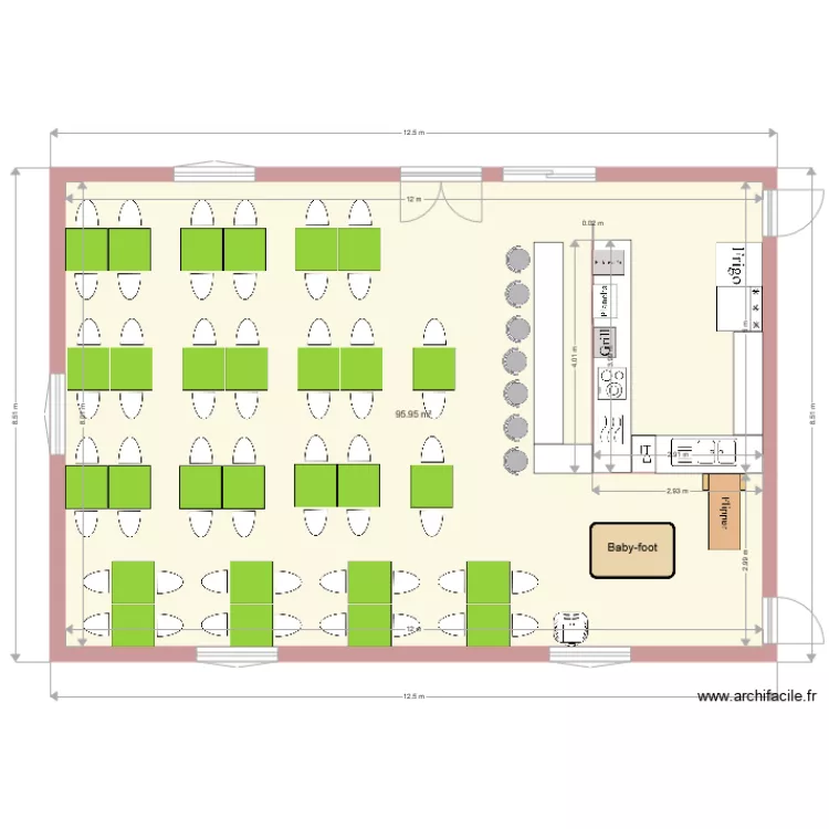 salle &eacute;quip&eacute;. Plan de 
