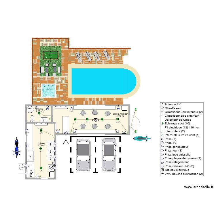 contenaire. Plan de 3 pièces et 25 m2