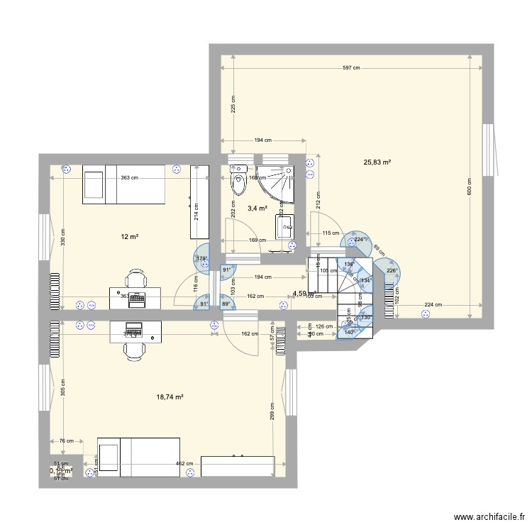 Sweet Home Etage VF. Plan de 6 pièces et 65 m2