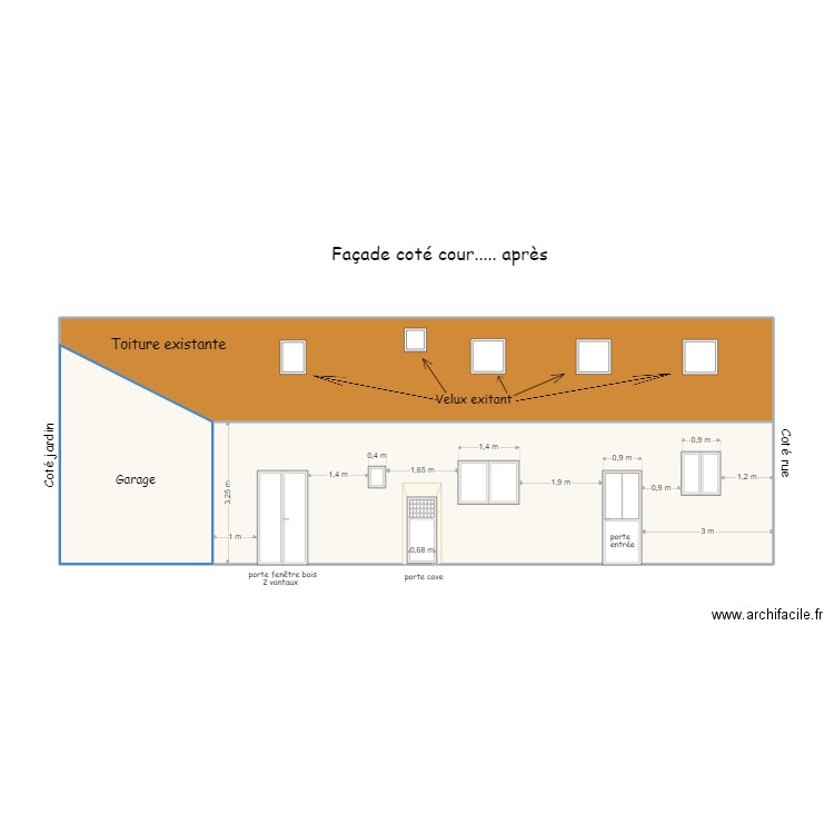 Façade coté cour...après +. Plan de 4 pièces et 91 m2