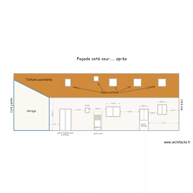 Façade coté cour...après +. Plan de Façade coté cour...après +. Plan de