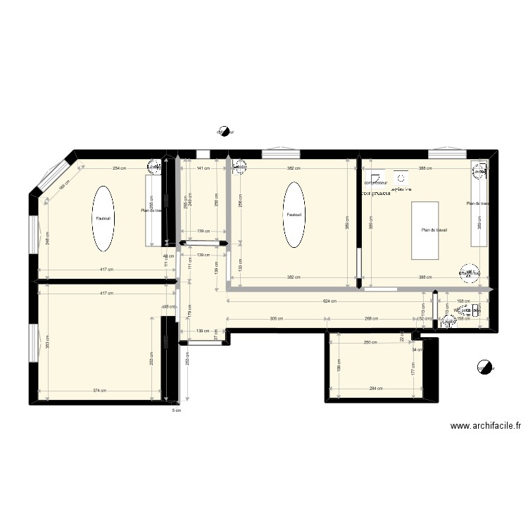 CABINET actuel. Plan de 8 pièces et 79 m2