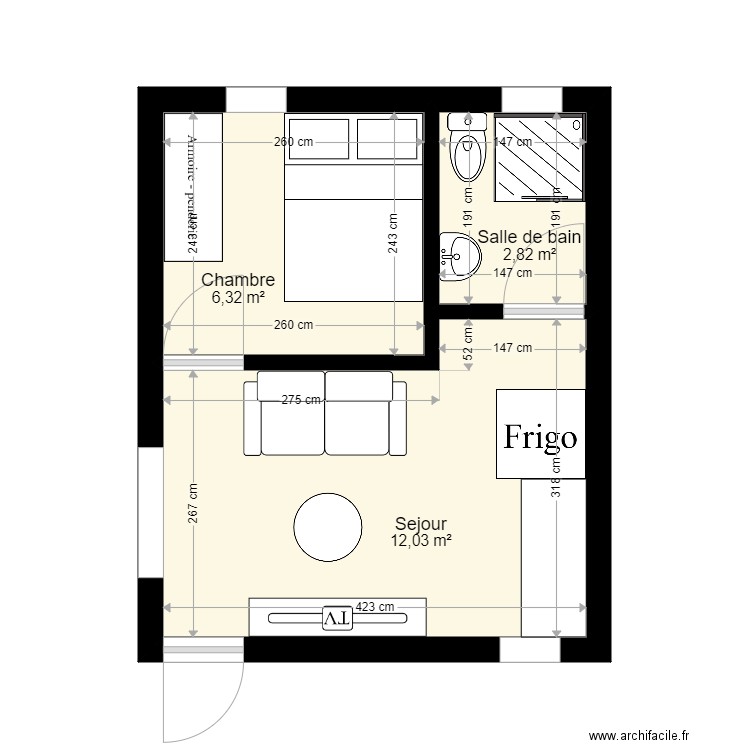 PLAN STEF EMERAUDE  2. Plan de 3 pièces et 21 m2