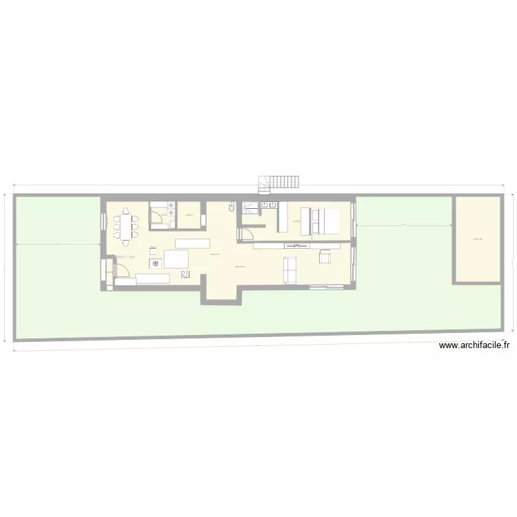 Plan de masse T avec salon en long. Plan de 