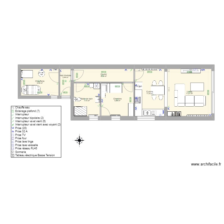 Deloose - Projet rénovation. Plan de 7 pièces et 62 m2