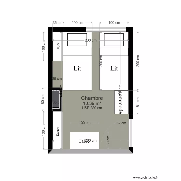 chambre jumelles. Plan de 