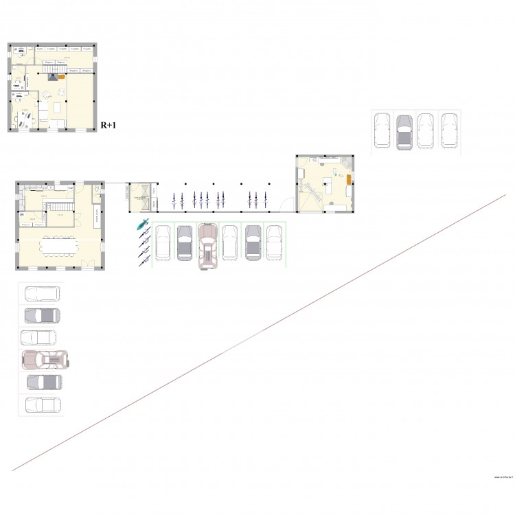 Maison commune 9 trames (9x9 m) 13. Plan de 14 pièces et 190 m2