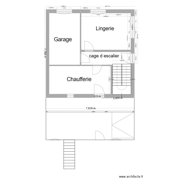 plan Sous-sol. Plan de 2 pièces et 56 m2