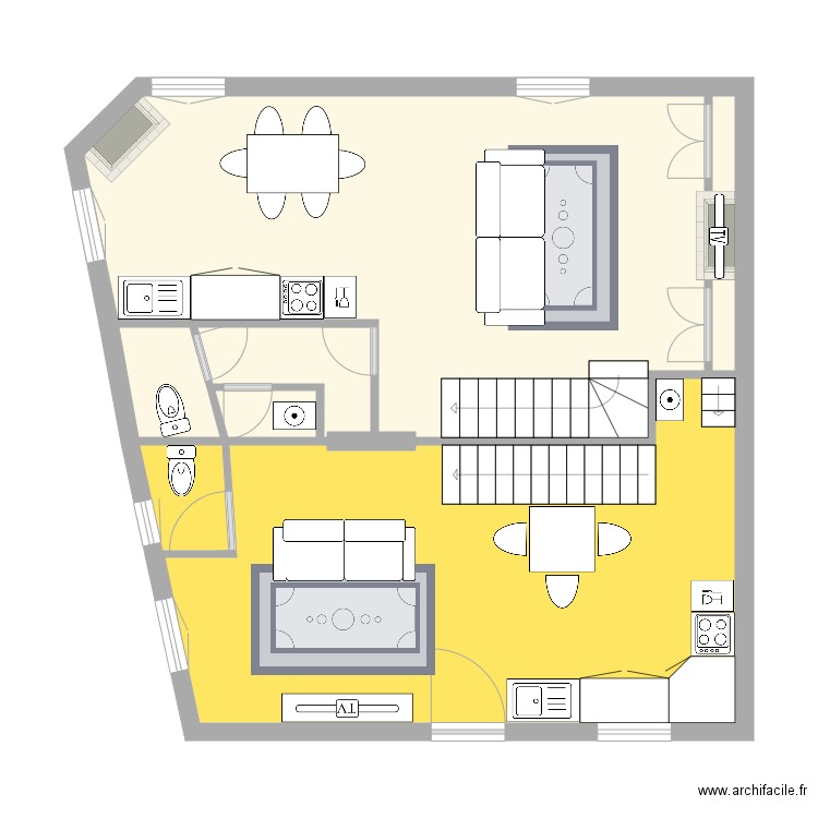 RDC  SOFIANE FELIX travaux faits. Plan de 7 pièces et 66 m2