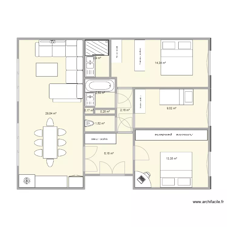 3 chambres . Plan de 3 chambres . Plan de
