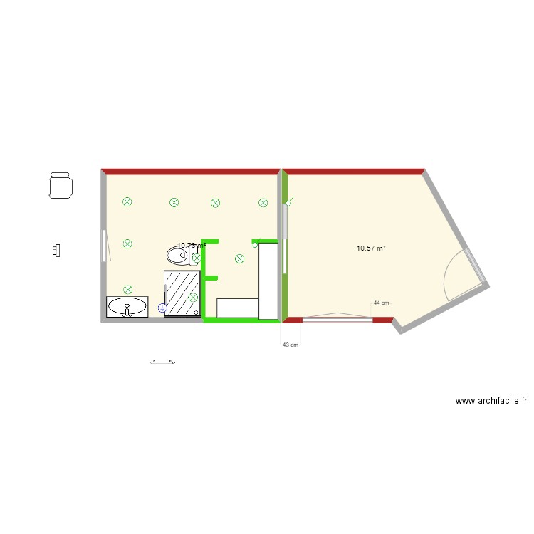 travaux bertrand ura 2. Plan de 2 pièces et 21 m2