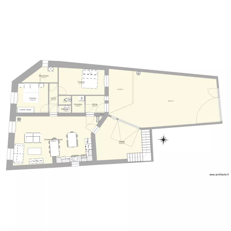 2ch cuis ouverte etage. Plan de 