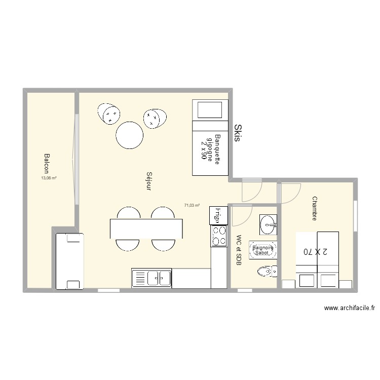 chardoche B1. Plan de 2 pièces et 84 m2