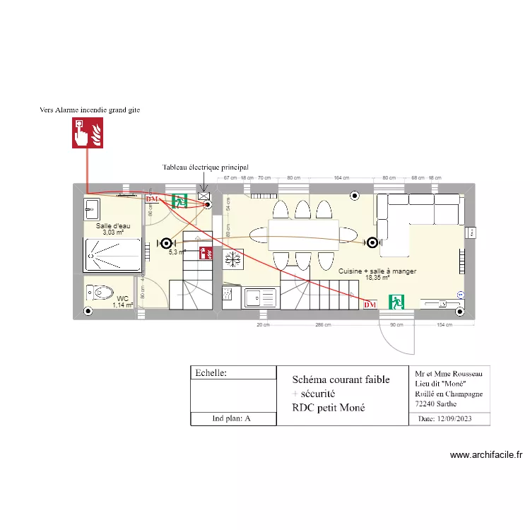 Schéma courant faible + sécurité RDC gite petit Moné . Plan de Schéma courant faible + sécurité RDC gite petit Moné . Plan de