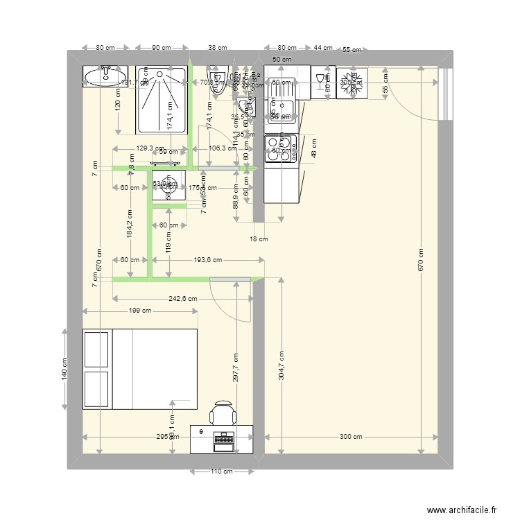 BOURGEOIS  CÔTES. Plan de 4 pièces et 39 m2