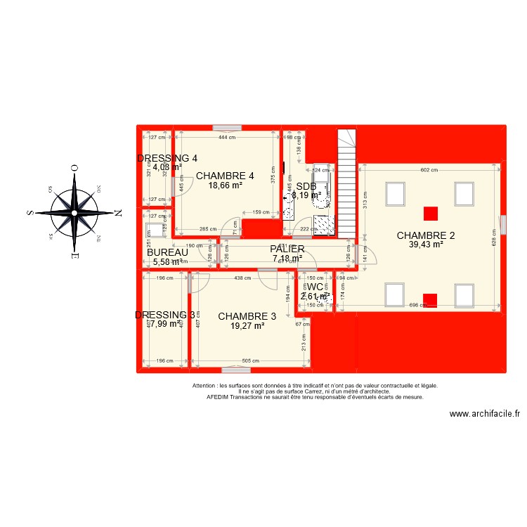 BI 9114 ETAGE . Plan de 15 pièces et 142 m2