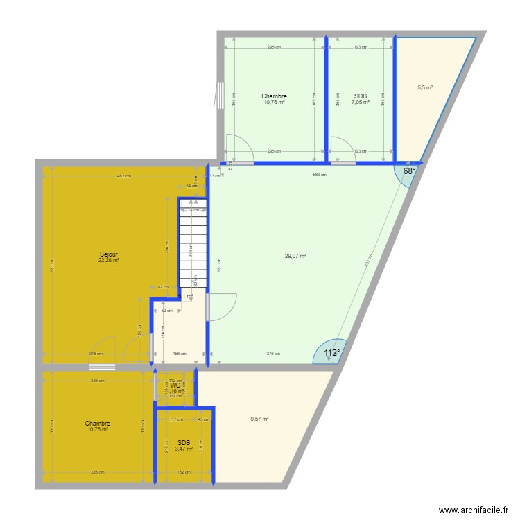 Amen Combles. Plan de 10 pièces et 105 m2