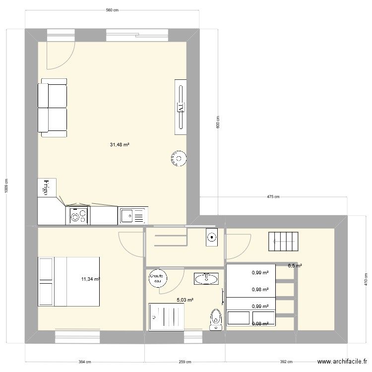 Extension Savènes. Plan de 8 pièces et 58 m2