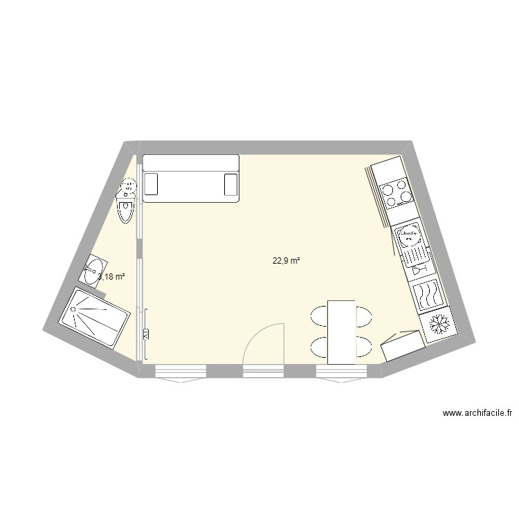 Pagotin-3. Plan de 2 pièces et 26 m2