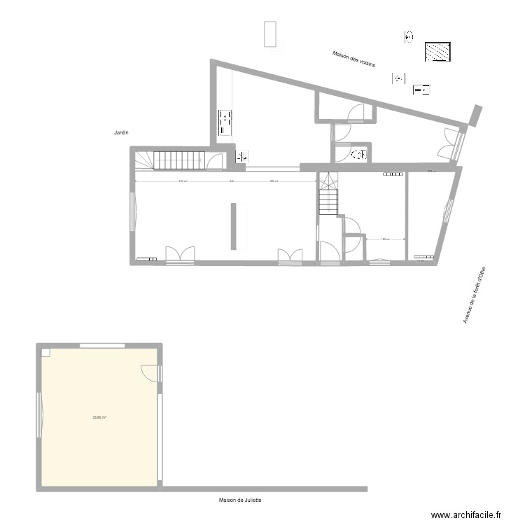 PLAN SEPT remesuré de base. Plan de 1 pièce et 34 m2