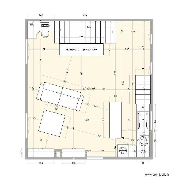 Bordeaux Salon Cuisine. Plan de 0 pièce et 0 m2