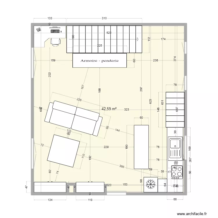 Bordeaux Salon Cuisine. Plan de 