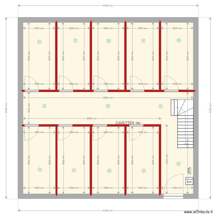 plans cavettes rez éclairage. Plan de 10 pièces et 70 m2