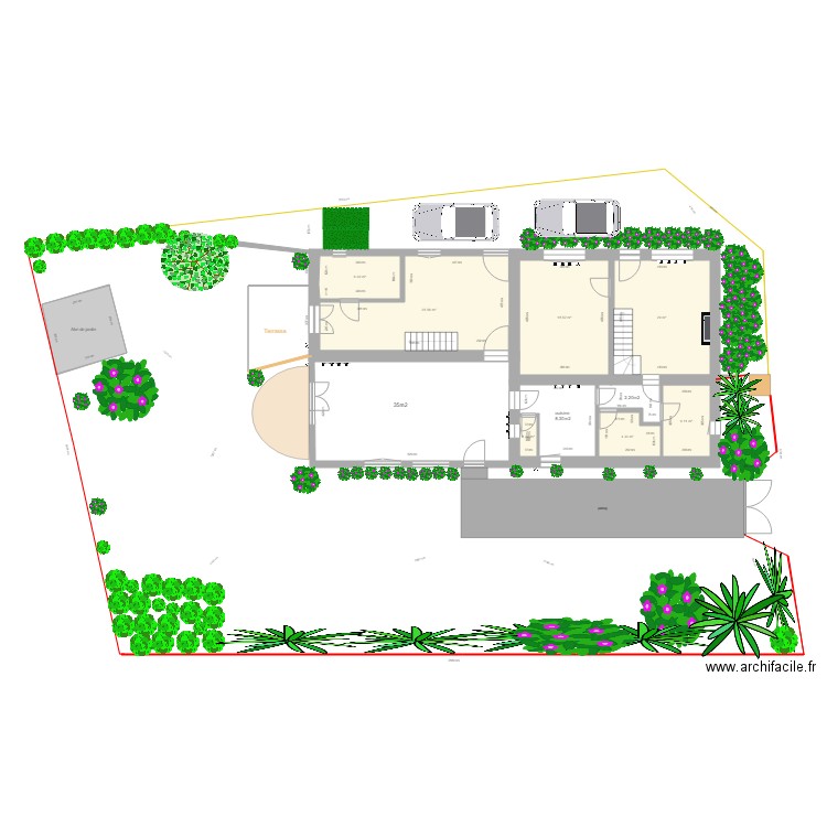 plan terrain avec plantes et terrasse 1  02 05 2021. Plan de 0 pièce et 0 m2