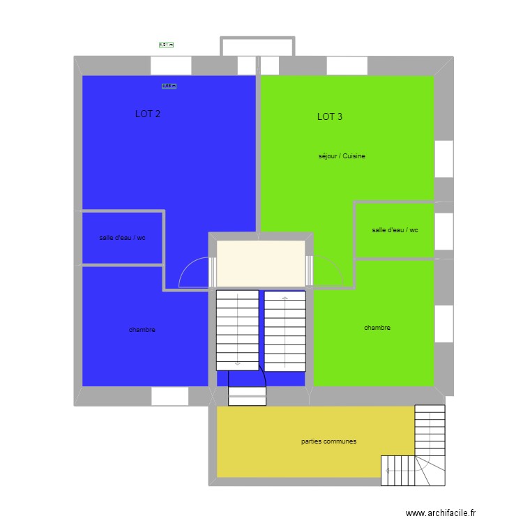 domic 1er étage. Plan de 8 pièces et 87 m2