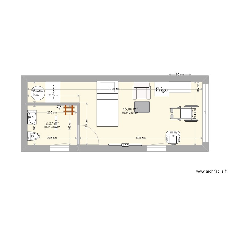 dubois emplaincourt chambre annexe. Plan de 2 pièces et 18 m2