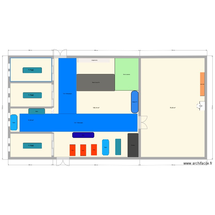 Salle de gym V 3dur 1 amovible 100 V2. Plan de 0 pièce et 0 m2